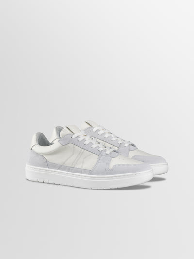 Men's Italian white and gray leather and suede sneaker with laces