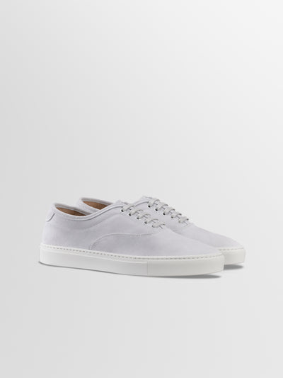 Men's white Italian suede lace-up sneakers with white rubber soles