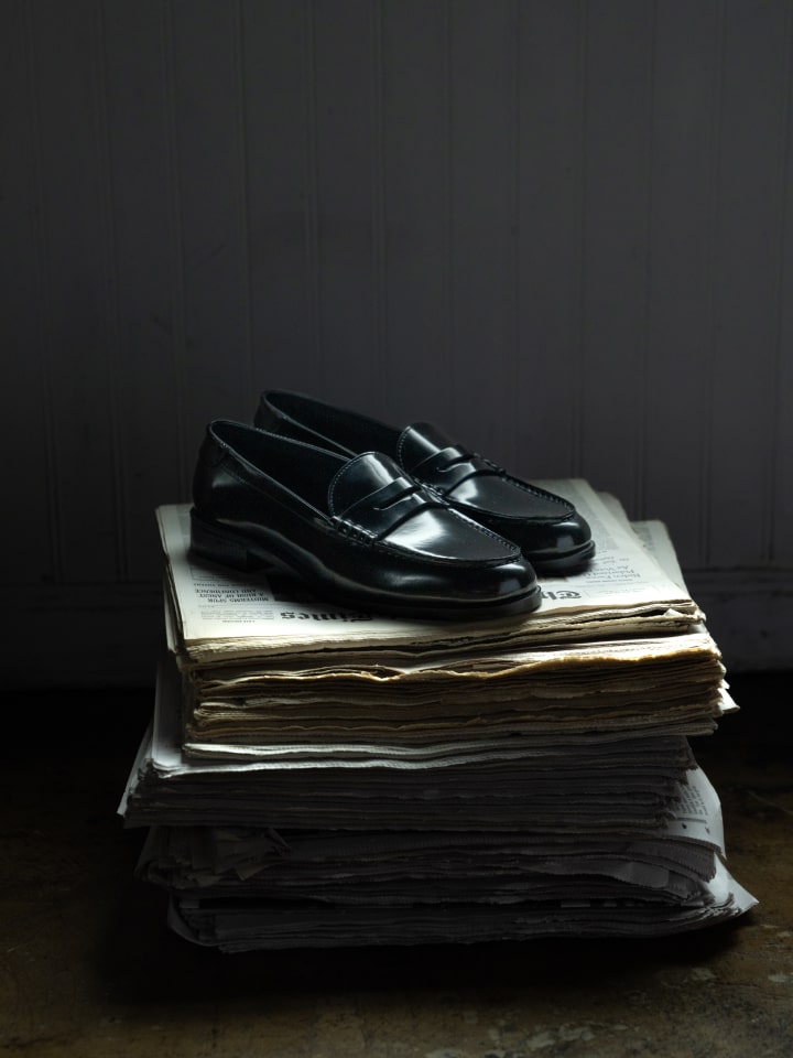 Women's Italian black leather penny loafers